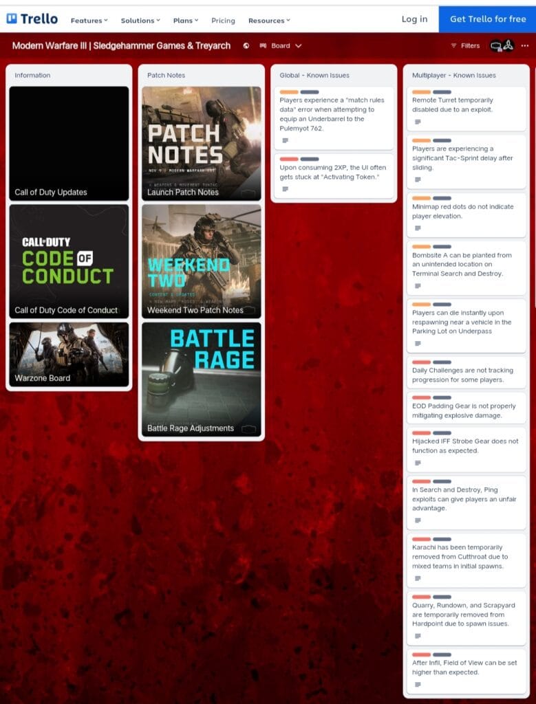 Modern Warfare 3 Trello Board